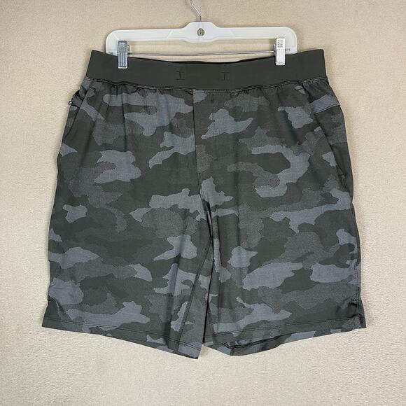 Lululemon Short Mens XL Green Camo Athletic Stretch Drawstring Waist Linerless - Picture 1 of 13